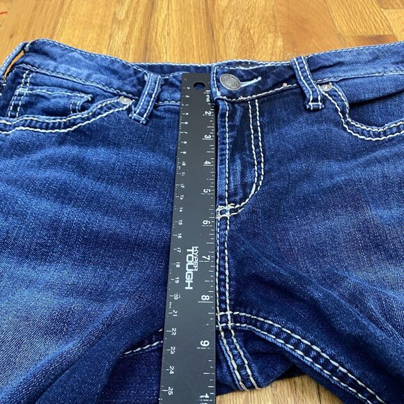 Silver Jeans Suki Bootcut Jeans Womens 27 Blue Mid Rise Distressed Raw Hem - Picture 9 of 11